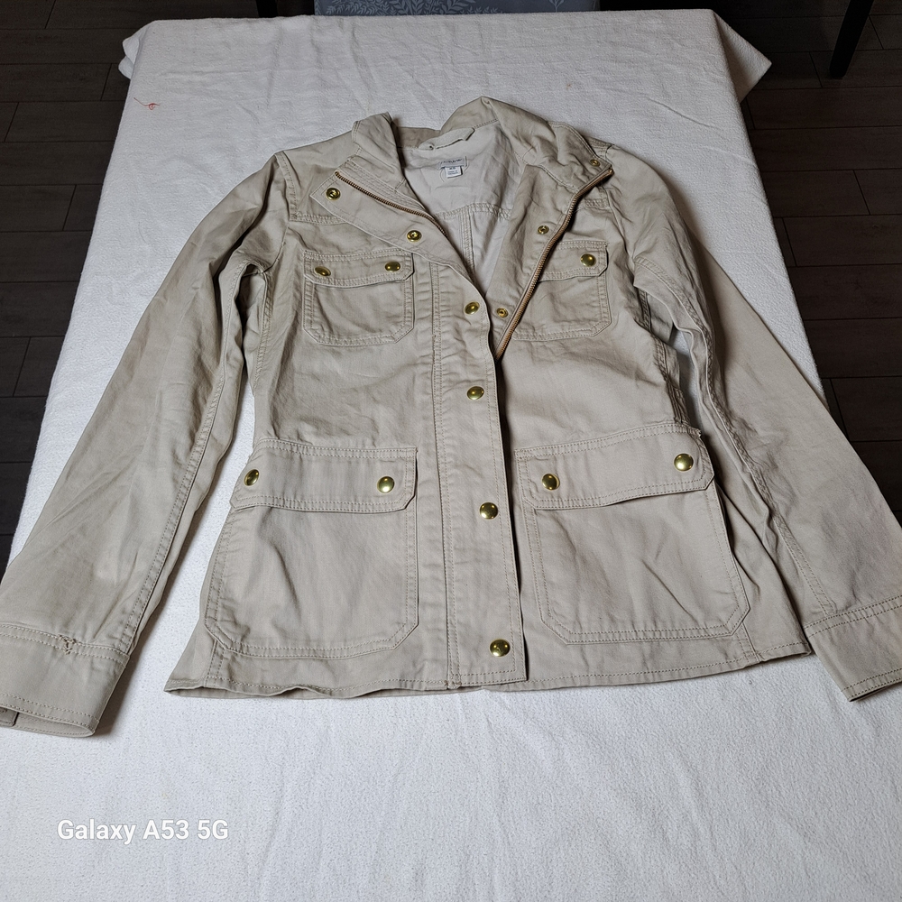 J. Crew Beige Utility Jacket with Brass Buttons